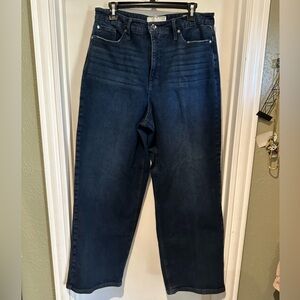 Anne Klein Women's High Rise Wide Leg Jeans Blue Denim Zip Size 14